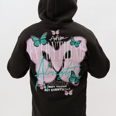 "ALRIGHT" Printed Oversized Hoodie - Black