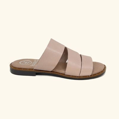 Milos Pink Leather Flat Sandals