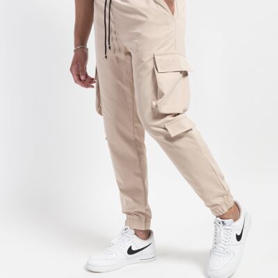 Pantalones jogging lisos con bolsillo cargo - Beige