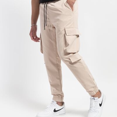 Pantalones jogging lisos con bolsillo cargo - Beige