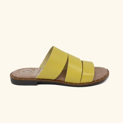 Milos Yellow Leather Flat Sandals