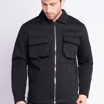 Plain Zip Pocket Cargo Jacket Black