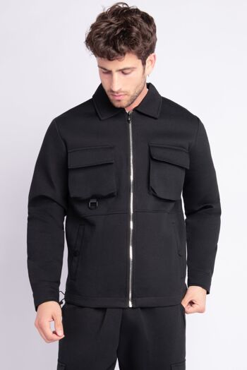 Veste Uni à Zip Poches Cargo Noir 1