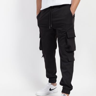 Pantalones jogging lisos con bolsillo cargo - Negro