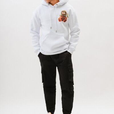 "SPACE BEAR" Printed Oversized Hoodie - White