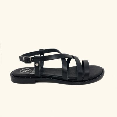 Kos Leather Flat Sandals Black