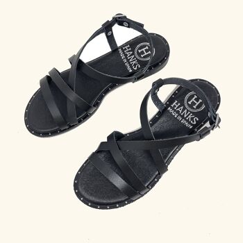 Sandales Plates En Cuir Kos Noir 4