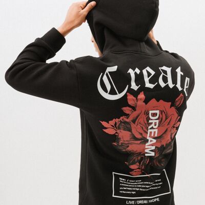 "CREATE" Printed Oversized Hoodie - Black