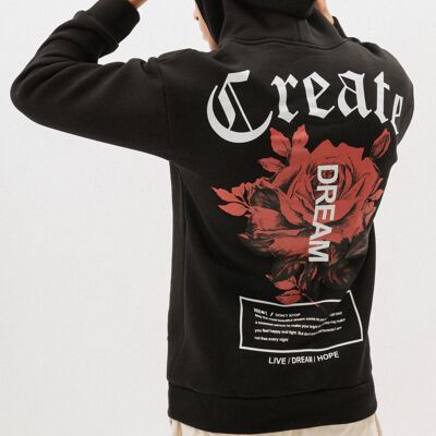 "CREATE" Printed Oversized Hoodie - Black