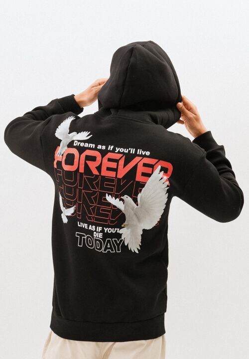 Sweat à Capuche Oversized Imprimé "FOREVER" - Noir