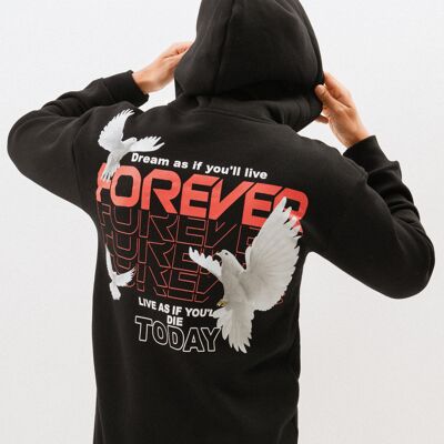 "FOREVER" Printed Oversized Hoodie - Black