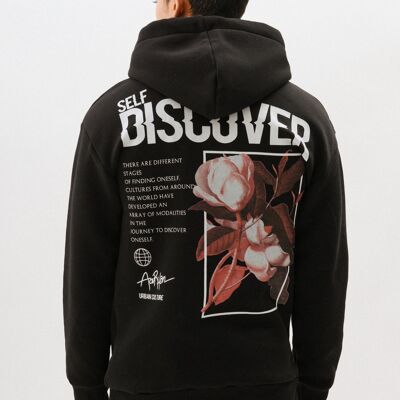 Übergroßer Hoodie mit Aufdruck „DISCOVER“ – Schwarz