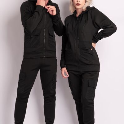 Conjunto De Jogging De Dos Materiales Con Bolsillos Cargo - Negro