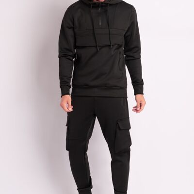 Set da jogging con tasca a canguro semplice - Nero