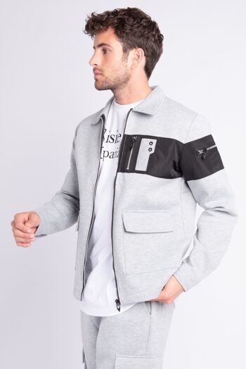 Veste Uni à Zip Bi Matière Grey 1