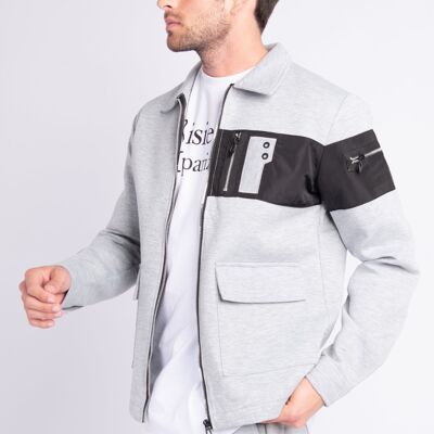 Plain Bi-Material Zip Jacket Gray