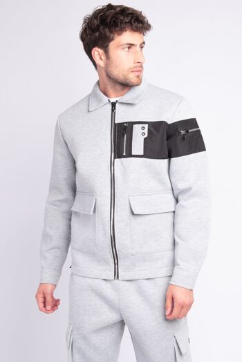 Veste Uni à Zip Bi Matière Grey 3