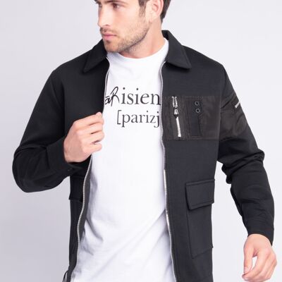 Plain Bi-Material Zip Jacket Black
