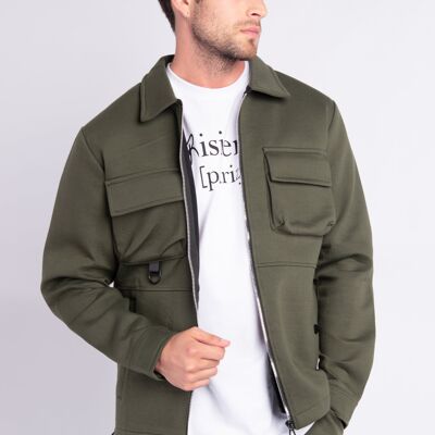 Veste Uni à Zip Poches Cargo Kaki