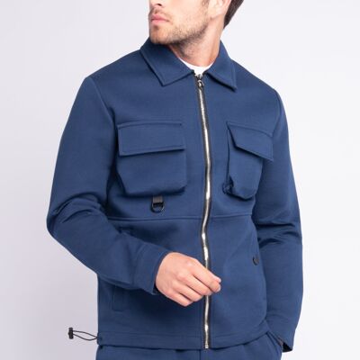 Plain Jacket with Zip Pockets Cargo Blue