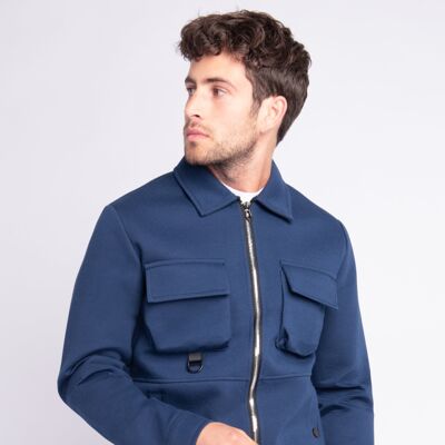 Plain Jacket with Zip Pockets Cargo Blue