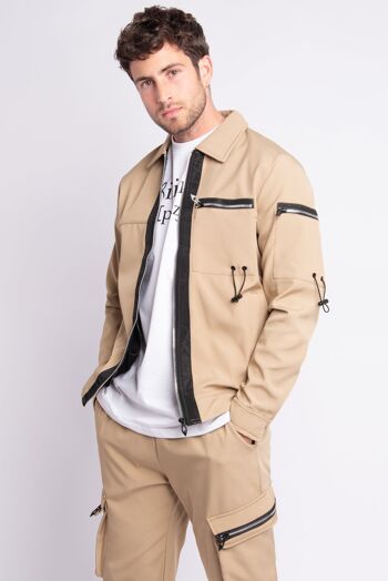 Veste Uni à Zip Beige 1