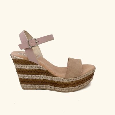 Zante Pink Leage und Split Leather Wedge Sandalen