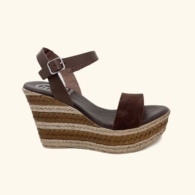 Zante Brown Leather and Split Leather Wedge Sandals