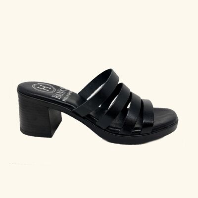 Black leather Paros heeled sandals