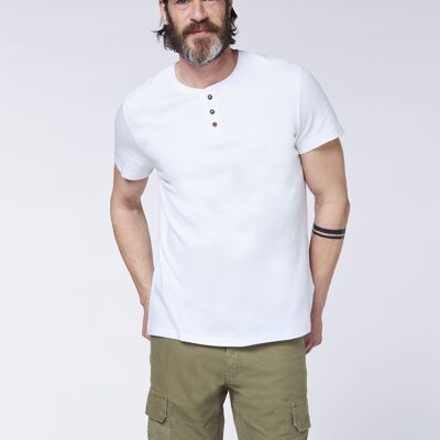 Herren - T-Shirt im Henley-Stil mit Knöpfen - Bright White