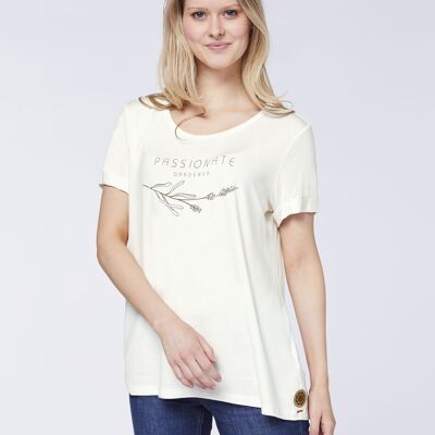 Damen - Dezent bedrucktes T-Shirt aus Viskose-Elasthanmix - Cloud Dancer