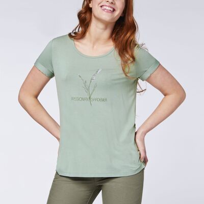 Damen - T-Shirt aus Viskose-Elasthanmix mit Gardening-Print - Green Milieu