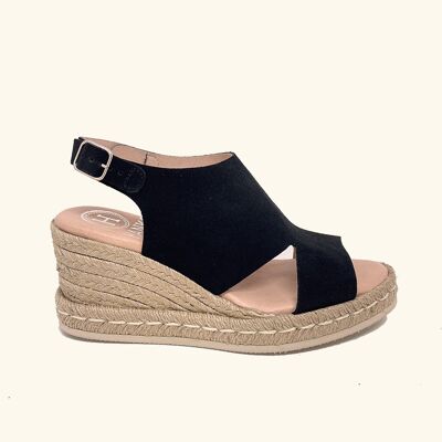 Sandalias cuña Samos Serraje Negro