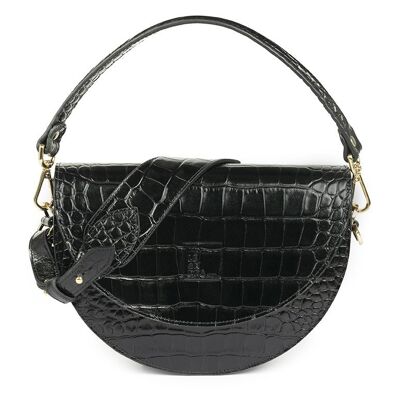 Saddle bag in black coconut embossed leather Leandra