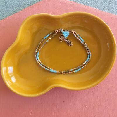 bracelet double perles Miyuki turquoise, taupe et olive