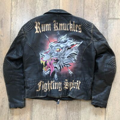 RK Wolf - Veste de motard en cuir vintage peinte à la main