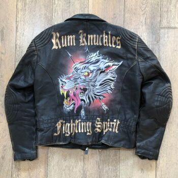 RK Wolf - Veste de motard en cuir vintage peinte à la main 1