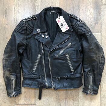 RK Wolf - Veste de motard en cuir vintage peinte à la main 2