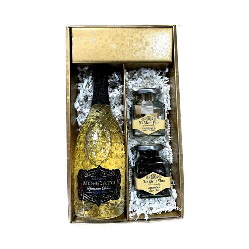 Coffret blanc - Diamant Moscato - PIZZOLATO - 1 pot d' Amandes enrobées et 1 pot de calissons st rémy LE PETIT DUC