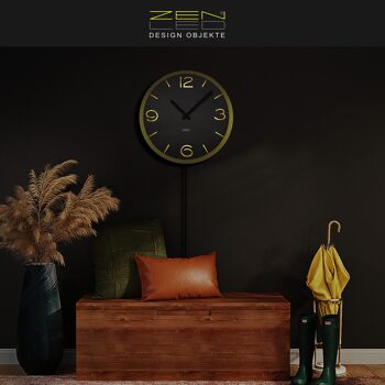 Horloge murale LED design modèle "DOPPIO" RONDE LØ40cm et XLØ56cm; cadran en bois anthracite double plaque sur GOLD ALU; mouvement d'horlogerie silencieux; Éclairage blanc chaud avec effet de lumière 3D via la télécommande - décoration murale BoHo moderne décoration lumineuse 18