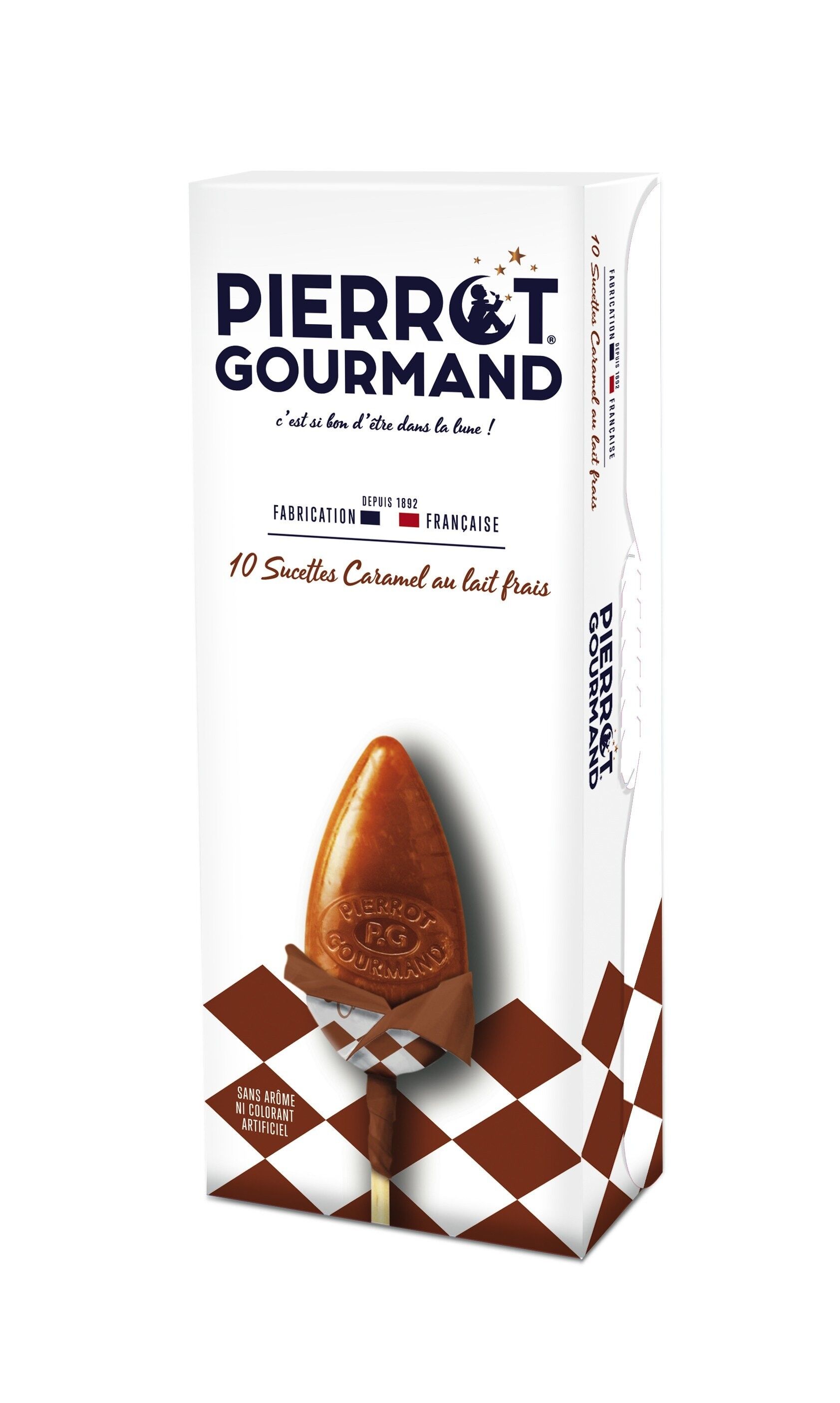 Confezione da 10 lecca lecca al caramello al latte fresco PIERROT GOURMAND