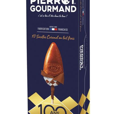 Kiste mit 10 Frischmilch-Karamell-Lutschern PIERROT GOURMAND