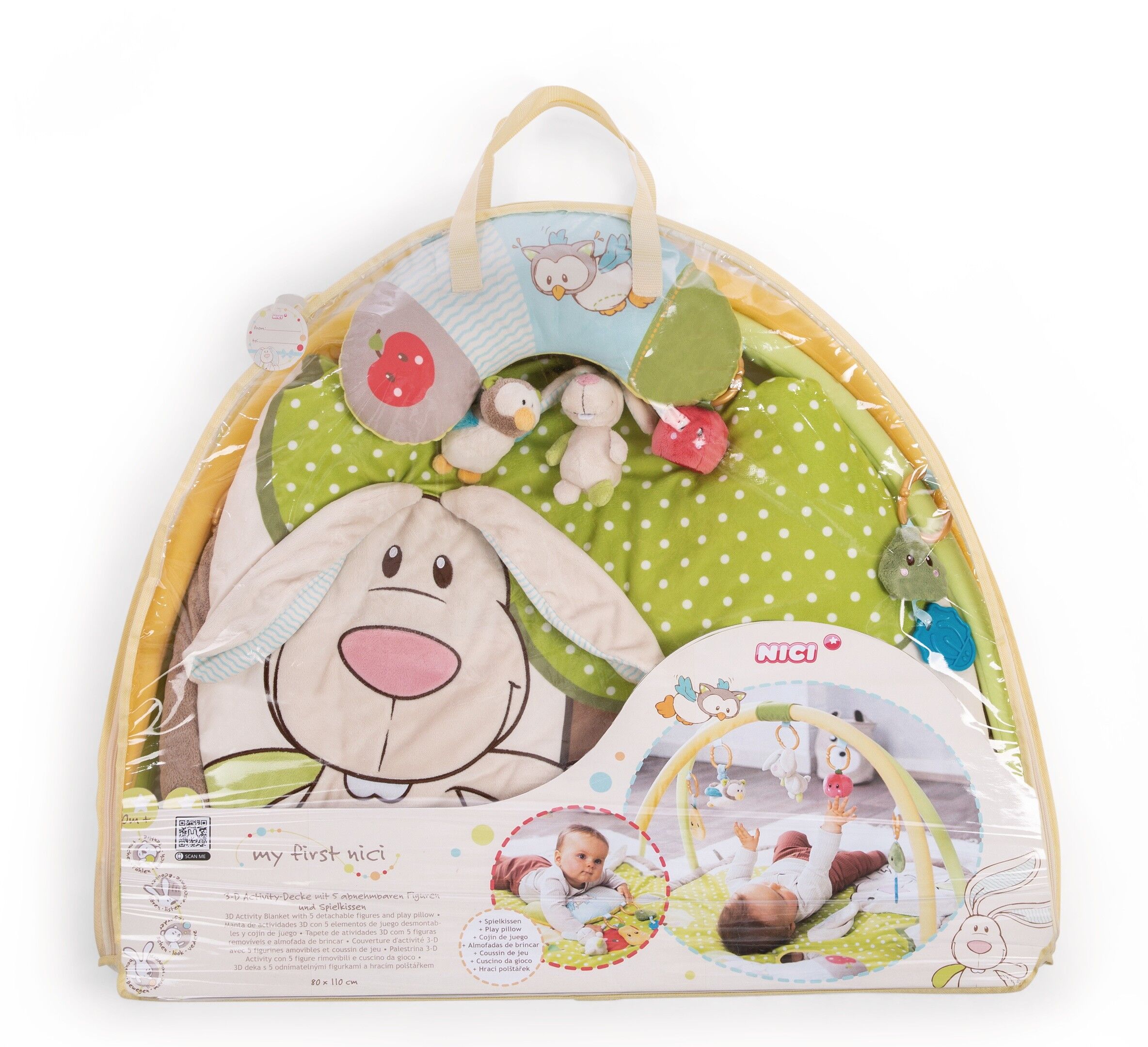Coperta per attività 3D con cuscino gioco coniglio, gufo 80x110
