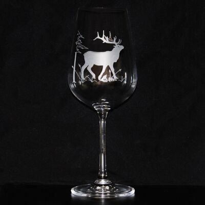 Verre à vin avec gravure cerf | verre à vin gravé | Verre à vin aux motifs de chasse | en verre de cristal