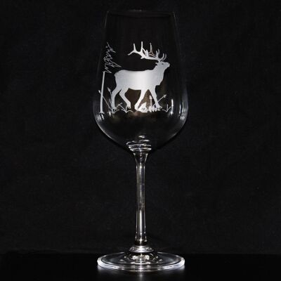 Copa de vino con ciervo grabado | copa de vino grabada | Copa de vino con motivos cinegéticos | hecho de cristal