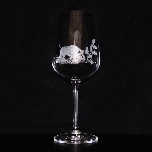 Weinglas mit Gravur Wildschwein | graviertes Weinglas | Weinglas mit Jagdmotiven | aus Kristallglas