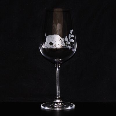 Calice da vino con incisione di cinghiale | bicchiere da vino inciso | Calice da vino con motivi di caccia | realizzato in cristallo