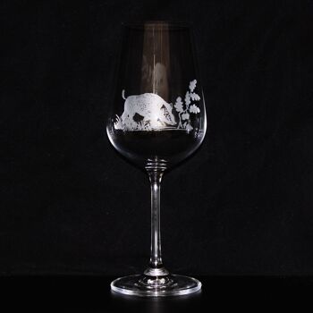 Verre à vin avec gravure de sanglier | verre à vin gravé | Verre à vin aux motifs de chasse | en verre de cristal 1