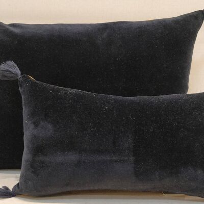 Coussin velours DARK BLUE  avec pompoms 35x50