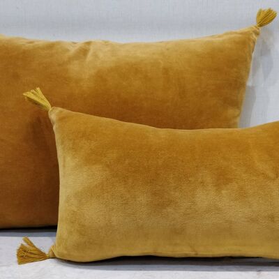 Coussin velours GOLDEN avec pompom 20X35